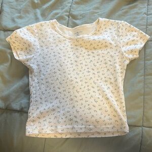 Brandy Melville Baby tee White and green flowers